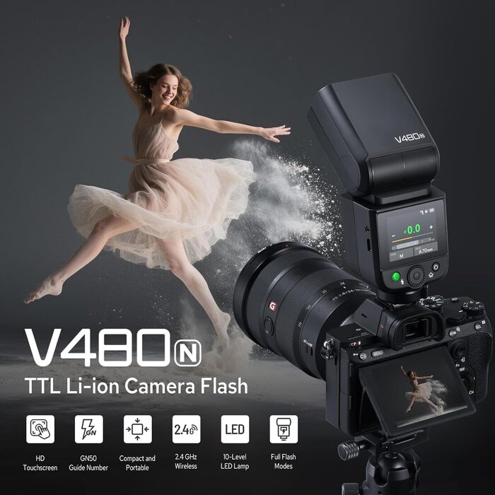 Спалах для камери Godox V480N TTL з сенсорним екраном, GN50, HSS 1/8000s, для Fujifilm