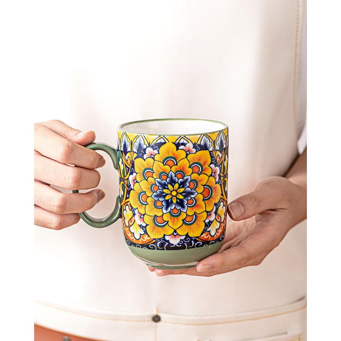 Набір чашок з порцеляни, керамічні чашки капучино/маг - посуд для 6 осіб, набір чашок для кави - богемний стиль (400мл)