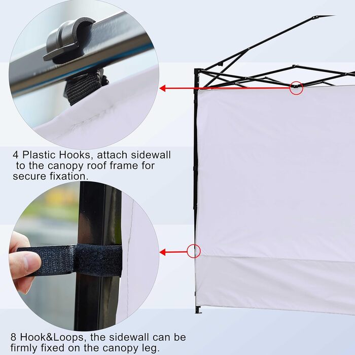 2 Baldachin Side Walls, Tent Side Wall for 3x3m Pop-Up Baldachin, Waterproof with Silver Coating for 3M Straight Leg, Outdoor Pavilions, Instant Awnings, White Side Wall Only