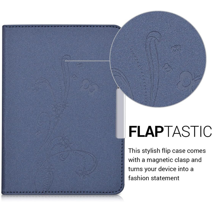 Чохол-книжка kwmobile для Tolino Shine 2 HD - Чохол для електронного читача з квітковим принтом (підрісники, метелики) білий/чорний/темно-синій