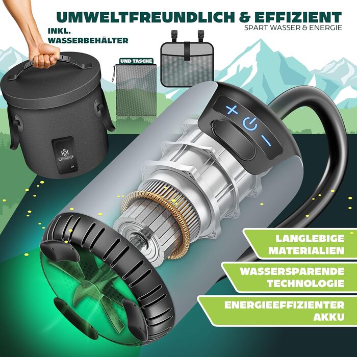 Соняшна душова кабіна KESSER® з насосом та акумулятором 8000mAh | 20L комплект для кемпінгу з регульованим душем, шлангом 2м, пістолетом-розпилювачем та кріпленням