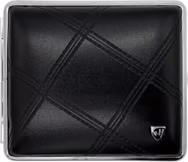 V.H. 1912 VOM HOFE MANUFACTORY Cigarette Case Genuine Leather, Handmade in Germany, Embossed with High-Gloss Nickel Frame, 85mm, ideal for 18 cigarettes - Case, Cigarette Box