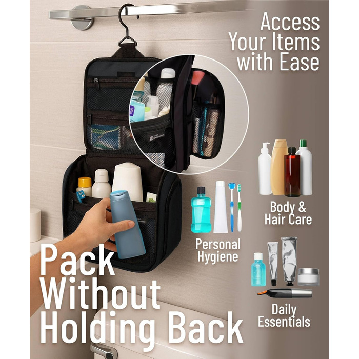 Сумка-органайзер для косметики та туалетних аксесуарів D&D - чорна, на гачку, для подорожей