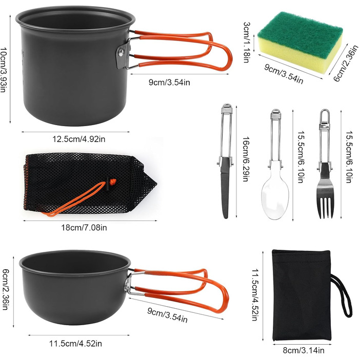 Набір посуду для кемпінгу KXVXXV з нержавіючої сталі: посуд, каструлі, каструлі для кемпінгу, приготування їжі на природі, пікніків, риболовлі та походів