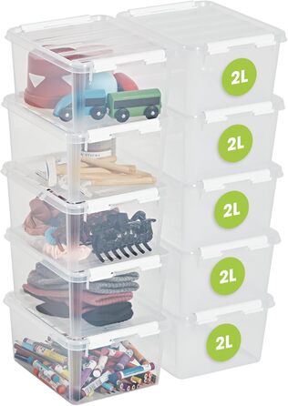 SmartStore - 10x Storage Box with Lid Classic 2L (21x17x11cm) | Stackable Box with Lid | Food-Safe Plastic Box | Plastic Box with Lid & Reinforced Corners | 10 Year Warranty