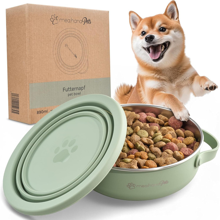 Hana Pets: Миска для годування тварин у дорогу 900 мл з кришкою - ідеальна для подорожей та активного відпочинку. Нержавіюча сталь, складна силіконова кришка, зручне собаче аксесуар. Міцна, компактна, гігієнічна.