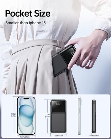 Power Bank 15000mAh з 4 кабелями, портативний зарядний пристрій 22.5W PD20W USB-C для iPhone, Samsung, Huawei та інших пристроїв. LED-індикатор.