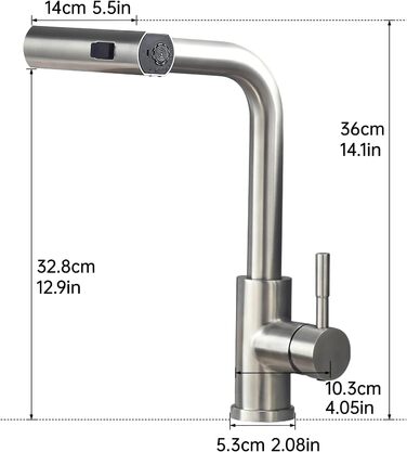 Кухонний змішувач AIMADI висувний з 3-ма режимами, з душовою насадкою, 38 см, однорідний, для холодної та гарячої води, для раковини та кухонного острова, з нержавіючої сталі, водоспад, матовий нікель