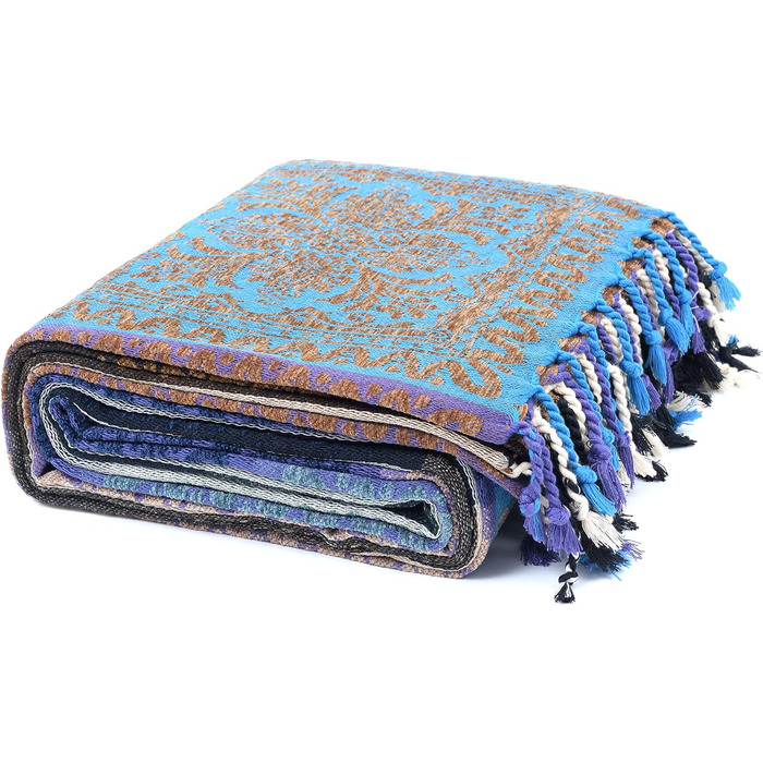 HOORDRY Chenille Woven Throw Blanket, Double-Sided Boho Blanket with Tassels, Double Bed Coverlet, Noble and Cozy Soft TV Blanket Sofa Blanket Reversible Bedspread, 220x260CM, Purple/Blue Purple 220 x 260 cm