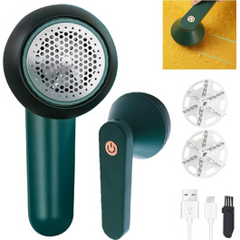 Електричний видальник ворсу Fusselrasierer: тест-переможець з 6-лезовою голкою, USB, для одягу та меблів (зелений)