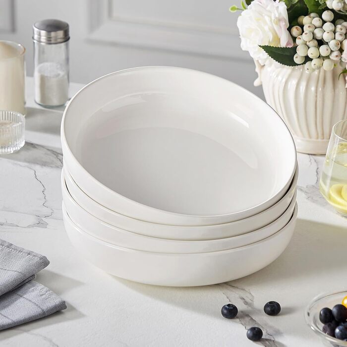 MALACASA Muesli Bowls 4-Piece Set, 700ml Soup Bowls Porcelain Salad Bowl Set Dessert Bowls Breakfast Bowls Ceramic Large Bowls Set for Noodles, Salad, Fruit, LUNA Series White