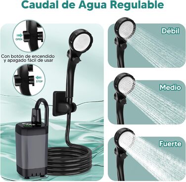 Портативна душова кабіна ShinePick для кемпінгу, 3000 mAh, LED-дисплей, 3 режими, водонепроникна IPX7, для кемпінгу, відпочинку на природі, авто та тварин