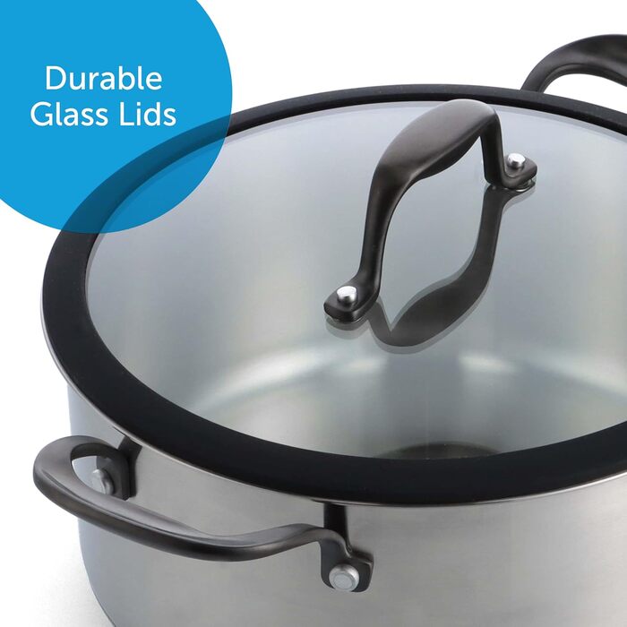 Набір посуду BK Ceramic Black 7-piece з нержавіючої сталі з керамічним антипригарним покриттям без PFAS, чорний. Ідеально для приготування їжі на індукційних плитах, безпечний для миття в посудомийній машині та використання в духовці.