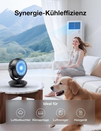 Вентилятор Acoolir тихий 24dB з двома осями обертання, 3 швидкості, для спальні, офісу, вітальні (чорно-червоний)