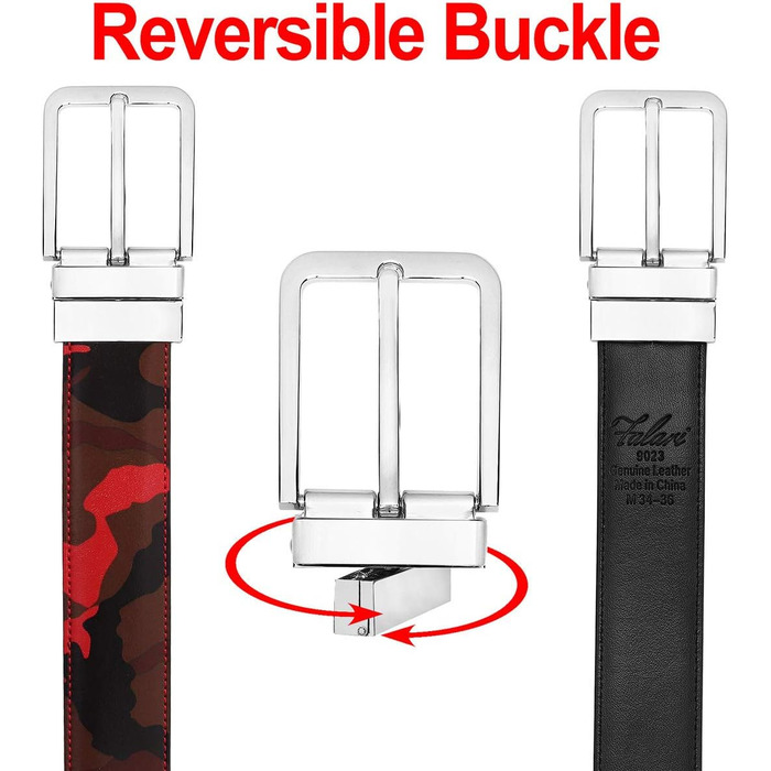 Чоловічий шкіряний ремінь Falari з можливістю перевертання (2 кольори) - Червоний/Камуфляж, розмір L (71/97 см)