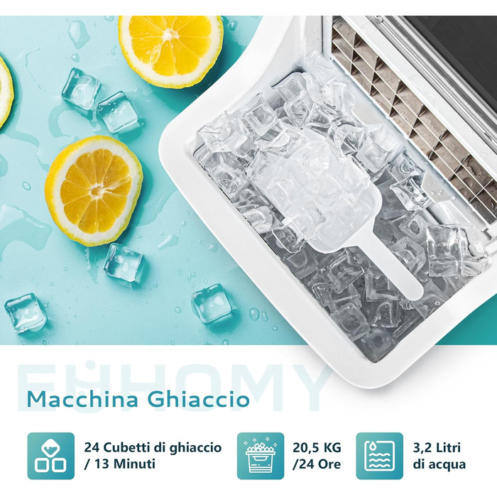 EUHOMY Stainless Steel Ice Maker - 24 Cubes in 13 Minutes - 24kg/24H Capacity - Self-Cleaning 3.2L Ice Maker with Scoop & Basket for Home, Kitchen, Office, Bar, RV
