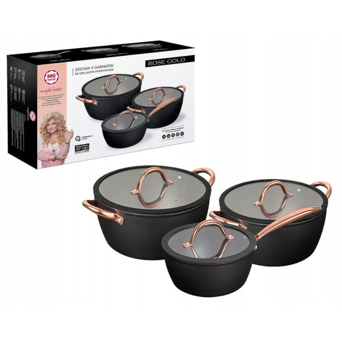 Набір каструль MG Home Rose Gold, 6 предметів, алюміній (16 см, 20 см, 24 см)