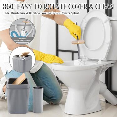 Набір аксесуарів для ванної кімнати сірого кольору, 17 предметів: сміттєвий бак, 3 диспенсерів для мила/лосьйону, тримач для зубних щіток, мильниця, стаканчик, 6 дерев'яних гачків, піднос для ванної кімнати