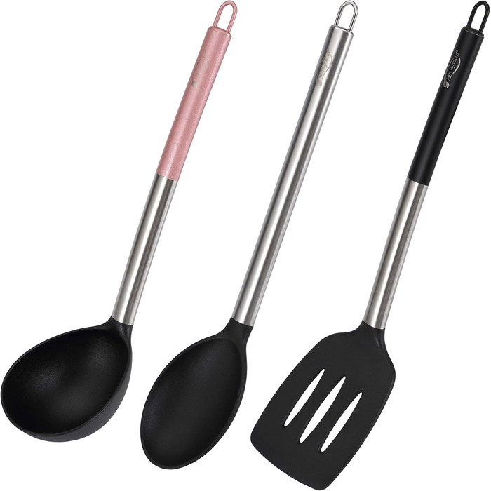 San Ignacio PK125 Set: Pressed Aluminum Frypans - Ø 16, 20, and 24 cm. 3-Piece Frying Pan Set, Aluminum, Black (Set + Accessories)