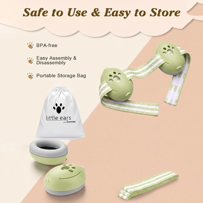 Навушники для захисту від шуму для малюків 0-36 місяців, високоякісні дитячі навушники з регульованим антиковзким обручем, ідеальні для повсякденного використання, сну та подорожей (зелені)