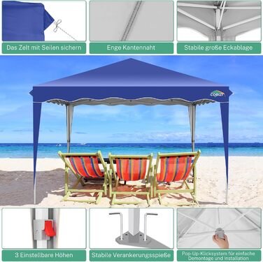 COBIZI Folding Gazebo 3x3, 3x3 Gazebo Waterproof Stable One Push UV Protection Outdoor Party Tent Wave Canopy Event Tent Tent Garden Gazebo Pavilion Folding 3x3m With Carry Bag, (Navy Blue, 3x3 Wave)