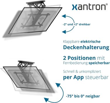 Xantron DEHA-600E Electric Tilting and Swiveling TV Ceiling Mount - 32-75 Inch with Voice Control & Remote