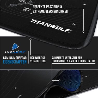 Килимок для миші TITANWOLF XXL Gaming з картою світу, 900x400x3 мм, чорний