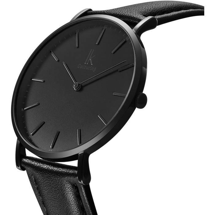 Годинник наручний Alienwork IK Slim Ø36mm – ультратонкий, чорний, з шкіряним ремінцем (для чоловіків та жінок)