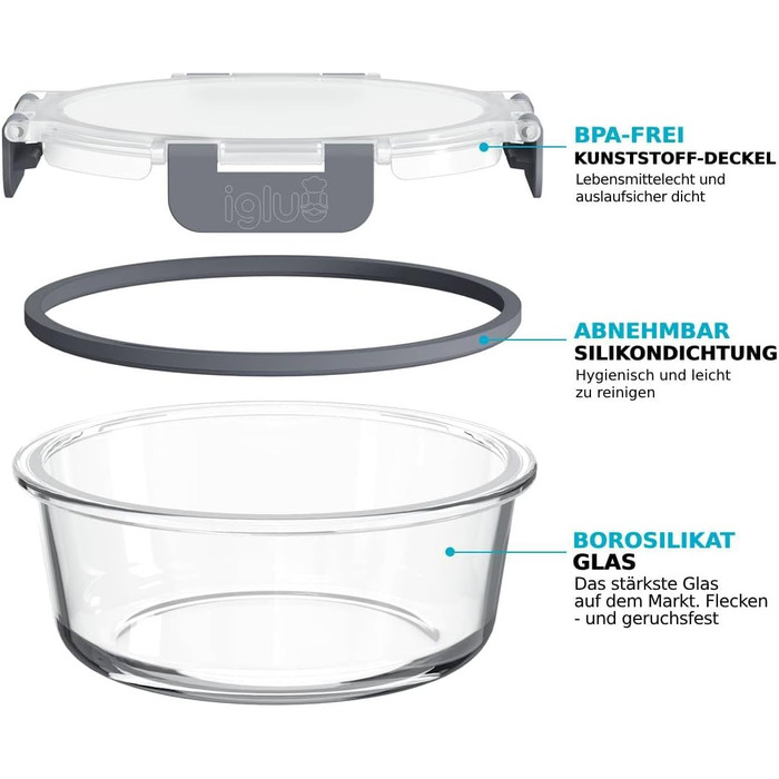 Набір контейнерів для їжі Igluu Meal Prep з боросилікатного скла (10 шт.) – мікрохвильовка, духовка, морозильник, посудомийна машина, не протікають, 370 та 1050 мл