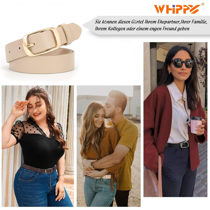 Жіночий шкіряний ремінь WHIPPY великого розміру з надійною пряжкою, для джинсів, штанів, суконь (D-бежевий (золота пряжка), M:110см (розмір талії 78-94см))