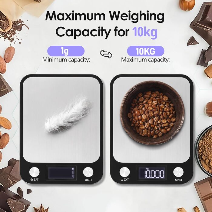 Кухонні ваги Muaket 1г/10кг з великою платформою 17,5x15см, електронні, з тарою, 7 одиниць вимірювання, для продуктів, овочів, фруктів