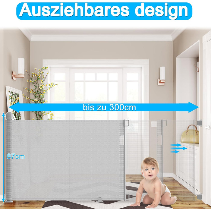 Захист для воріт NAIZY Rollo 0-300см: сітка для дитячих воріт, захист від собак, ролетний тип, сірий, 300см