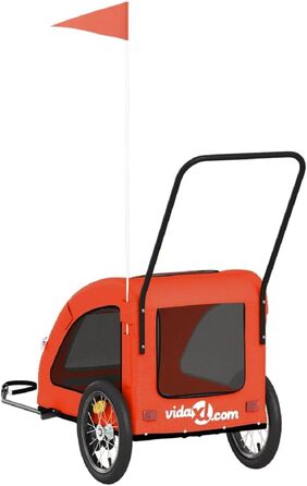 Фургон для собак VidaXL - переносний, з прапором та світловідбивачами, до 30 кг, Oxford-Gewebe, 63.5 x 124.5 x 66 см, Оранжевий