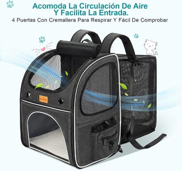 Рюкзак для кота та маленького собаки Morpilot, 7 кг, сірий, 35x30x42 см, з безпечною лінійкою та мискою