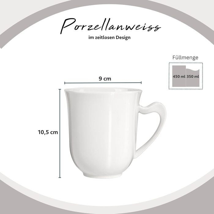 Sänger | Paris Mug Set - 6 Piece Mug Set for 6 People Made of Porcelain, Teacup with Handle for Everyday Use, Cup Set 330 ml Expandable | PREMIUM COLLECTION