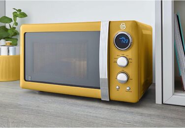 Мікрохвильова піч Swan Retro SM22030YELNEU 20л, жовта, 800W, мікрохвилі з функцією розморожування та таймером 60 хв
