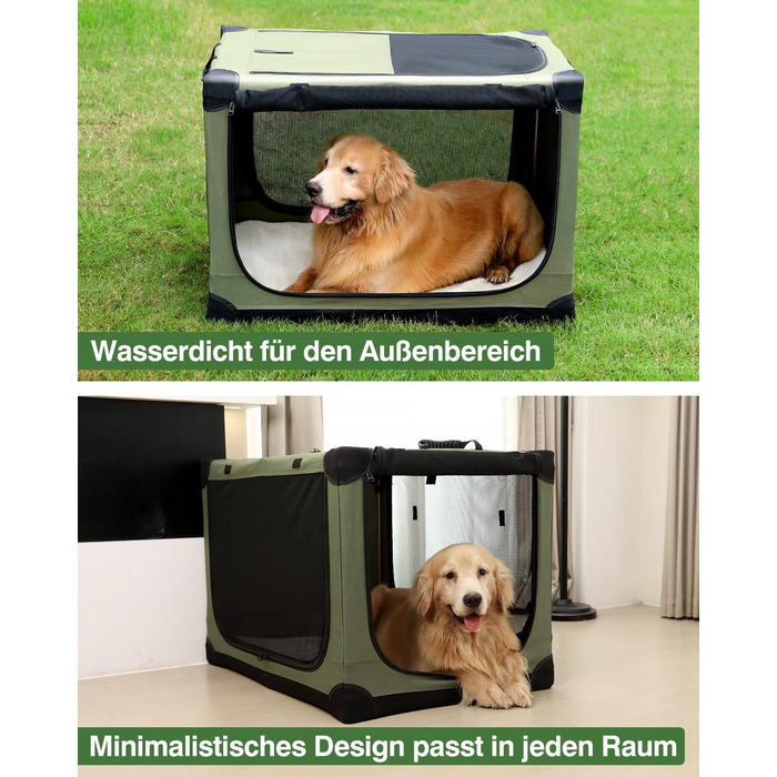 Складана переноска для собак середніх порід, 76x54x54 см, зелена. Зручна переноска для автомобіля з регульованим дизайном, міцна сітка та м'яка підстилка для дому та подорожей