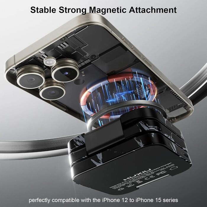 Зарядний пристрій KU XIU X55 Turbo Qi2.2 25W Magsafe 3-в-1 для Apple Watch, iPhone 17-12 та AirPods, складаний, магнітний, з адаптером 45W (Чорний мармур)