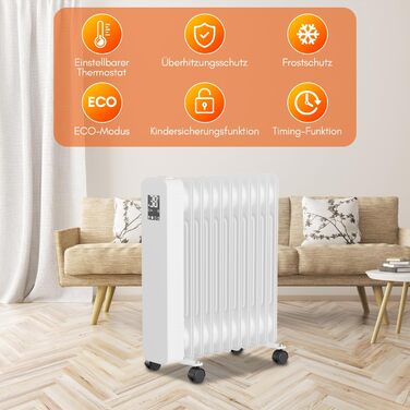 Масляний радіатор Sonnewelt 2500W з WiFi, 11 ребер, термостат, 3 режими, цифровий дисплей, захист від перегріву, чорний
