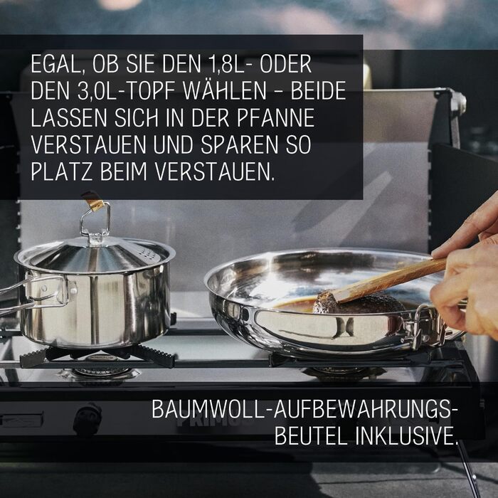 Набір посуду Primus Outdoor Campfire Cookset - нержавіюча сталь, 1.8 л, 21 см, для кемпінгу та приготування їжі на вогні та газових плитах