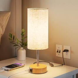 Нічна лампа UPXNBOR з USB-A та USB-C зарядкою, торшер з сенсорним керуванням та 3 рівнями тепла, для спальні та вітальні (E27 лампочка в комплекті), тканинний абажур