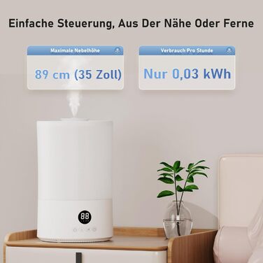 Увлажнитель воздуха для спальни, 4л, ультразвуковой, тихий, с пульт. дистанційного керування, автовимкнення, таймер, 40год, для дитячої кімнати, офісу, рослин