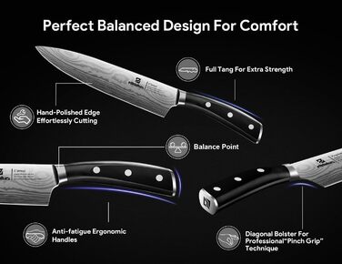 Набір кухонних ножів Piklohas 17 предметів з блоком, професійний набір з підставкою з дерева, з дамастним візерунком, з точилкою