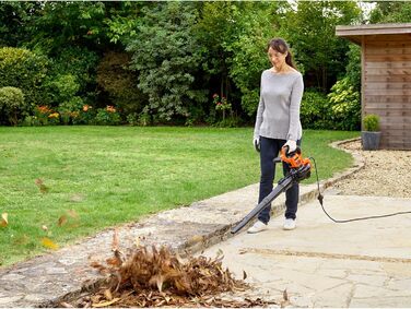Black+Decker 3-in-1 Electric Leaf Blower/Vacuum BEBLV301 (3,000 Watts, with Shredder + attachable leaf rake, 72L collection bag backpack - high blowing speed & adjustable suction power)