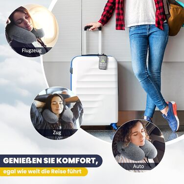 Подушка для шиї HIKENTURE надувна для подорожей літаком/поїздом з чохлом. Зручна подушка-ворітниця для дорослих. Кольори: синій, темно-сірий.