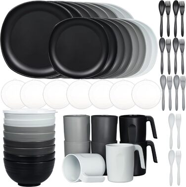 Набір посуду з PP | Легкий та незламний сервіз з 16 предметів для дітей та дорослих, тарілки, миски, чашки