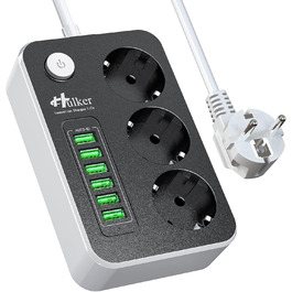 Багатофункціональна мережева розетка HULKER з USB, 6 портів, захист від перенапруги, 1.6 м, універсальна