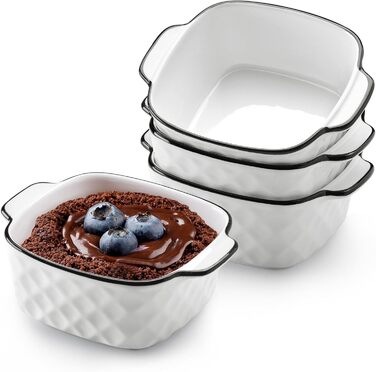 Набір форм для запікання NUTRIUPS 400 мл (4 шт.) з кераміки, 14.5 x 11.5 x 5.5 см, квадратні, з ручками, для духовки та мікрохвильової печі (з візерунком ромбіків)