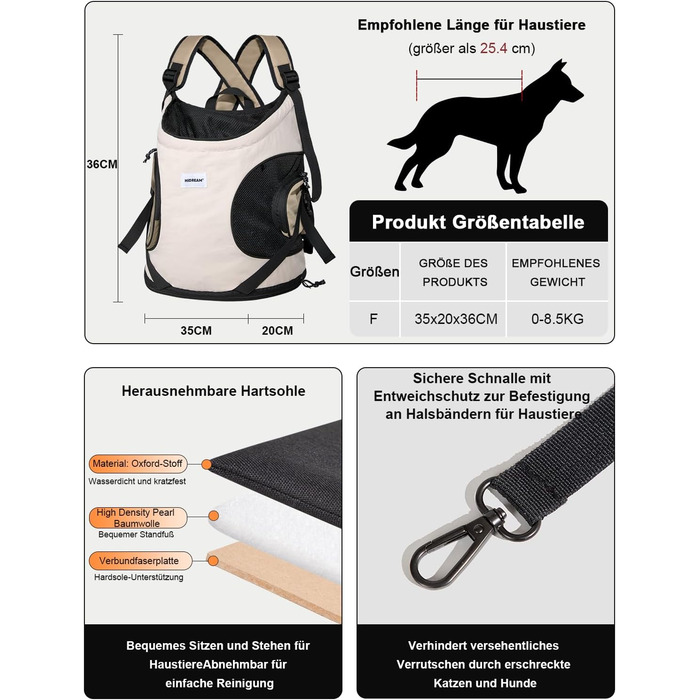 Рюкзак для собак та котів, рюкзак-переноска для маленьких та середніх собак та котів до 8.5 кг, дихаючий та зручний, для подорожей та активного відпочинку на природі, бежевий