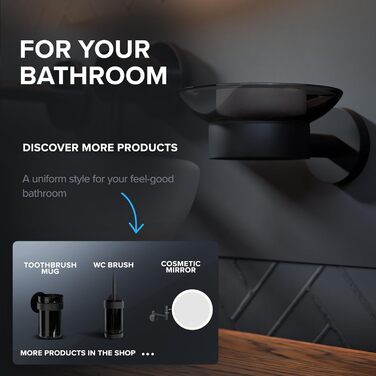 Миска для мила з кріпленням для настінної установки | Нержавіюча сталь | Чорний колір | Зі скляною вставкою | Для ванної кімнати або кухні